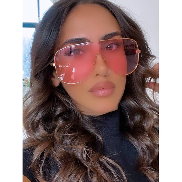 NEW Gucci GG1436S Gold Metal Shield Pink Sunglasses - Picture 1 of 7